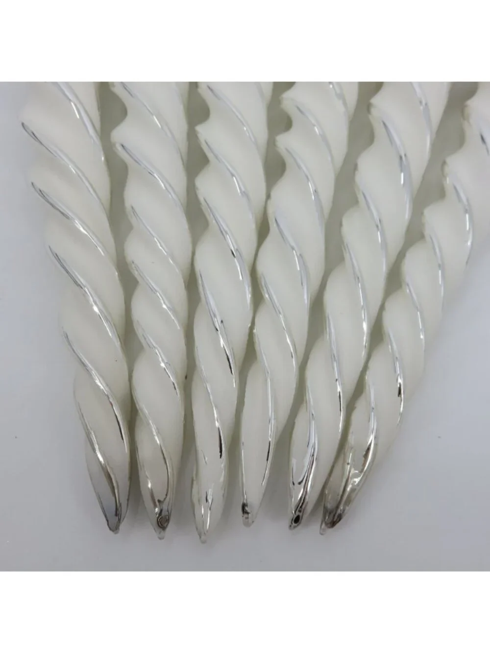 VTG Set of 6 Glass Ornaments 10.25in Mirrored Silver White Glitter Icicle Twist
